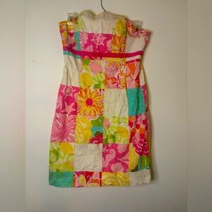 Lilly Pulitzer vintage white label strapless patchwork dress size 6